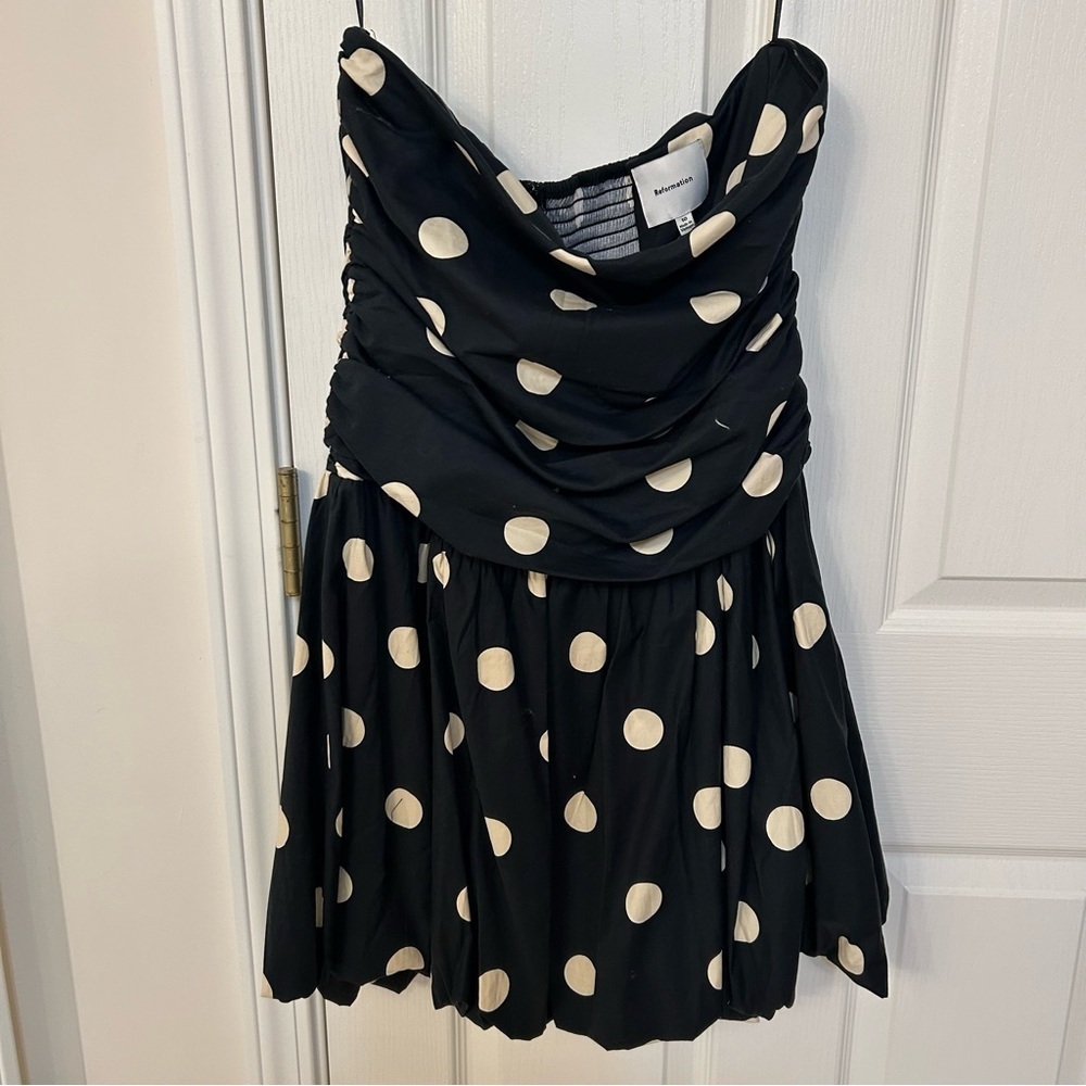 REFORMATION Clea Polka-Dot Mini Dress in Moon Dot-1 Size 10 - Picture 7 of 12